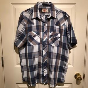 Vintage Western pearl snap grandpa plaid navy
